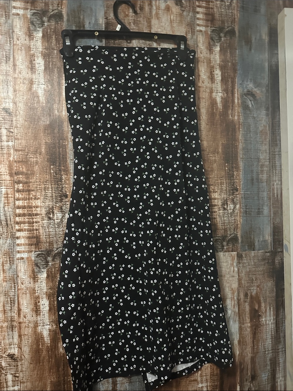 Black Midi skirt with White Floral Print and Flared Hem